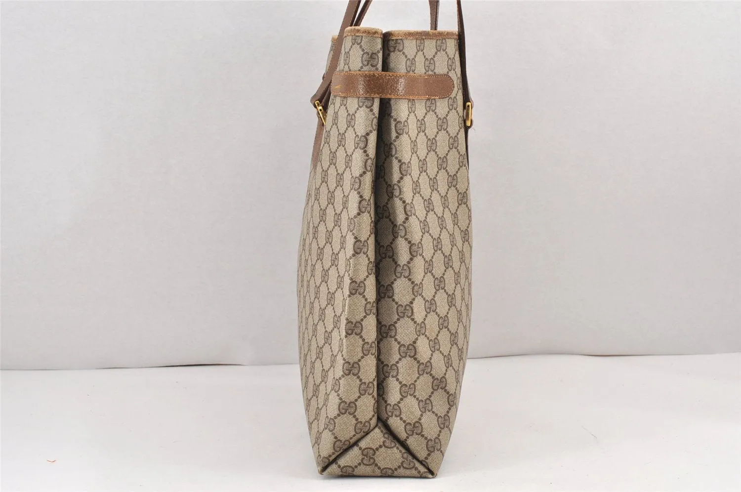 Authentic GUCCI Vintage Shoulder Tote Bag GG PVC Leather Brown 2334K