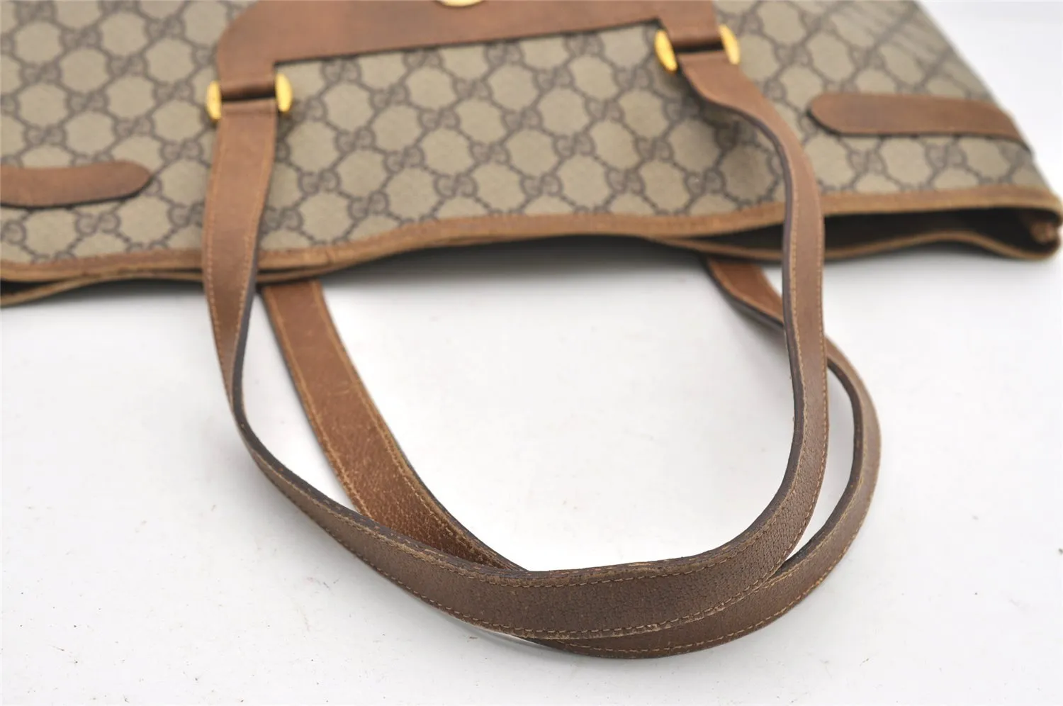 Authentic GUCCI Vintage Shoulder Tote Bag GG PVC Leather Brown 2485J