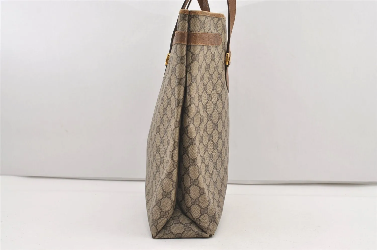 Authentic GUCCI Vintage Shoulder Tote Bag GG PVC Leather Brown 2485J