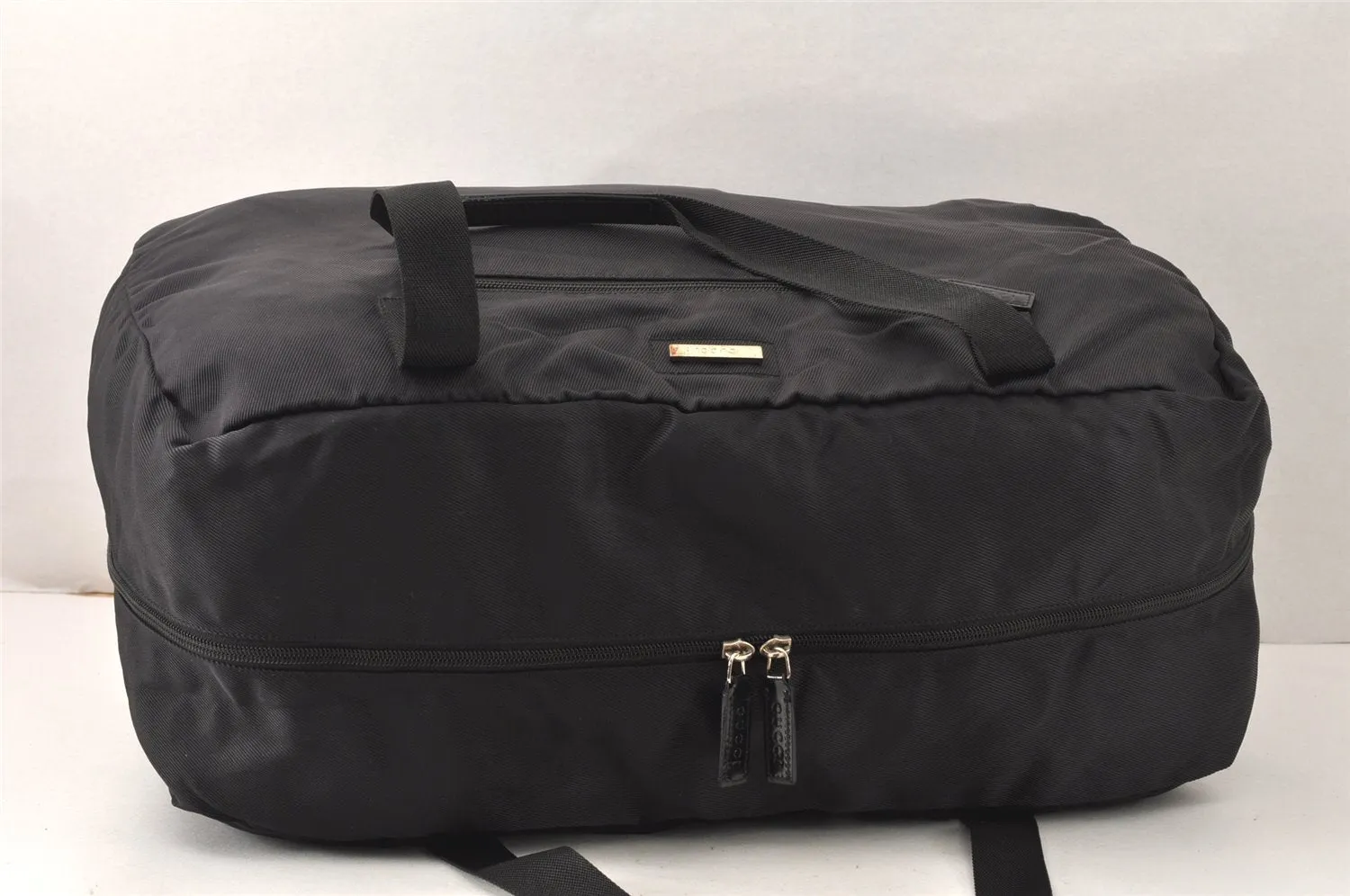 Authentic GUCCI Vintage Travel Boston Bag Nylon Enamel 0120389 Black 5148K