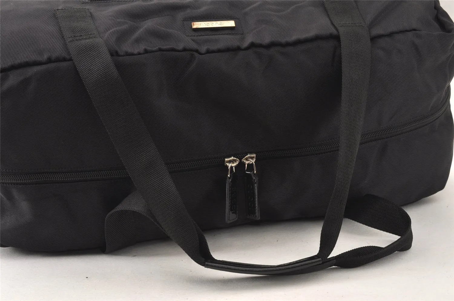 Authentic GUCCI Vintage Travel Boston Bag Nylon Enamel 0120389 Black 5148K