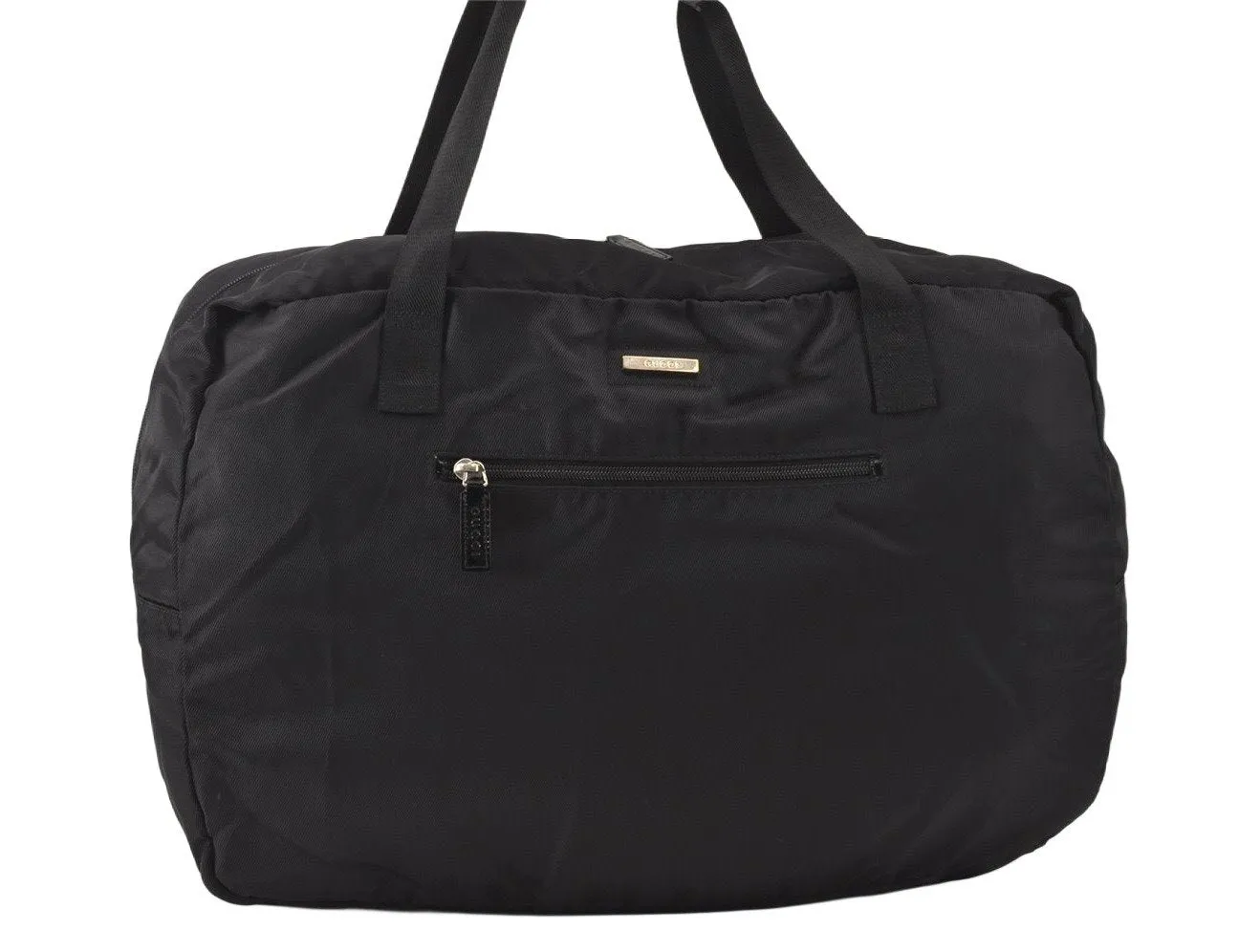 Authentic GUCCI Vintage Travel Boston Bag Nylon Enamel 0120389 Black 5148K