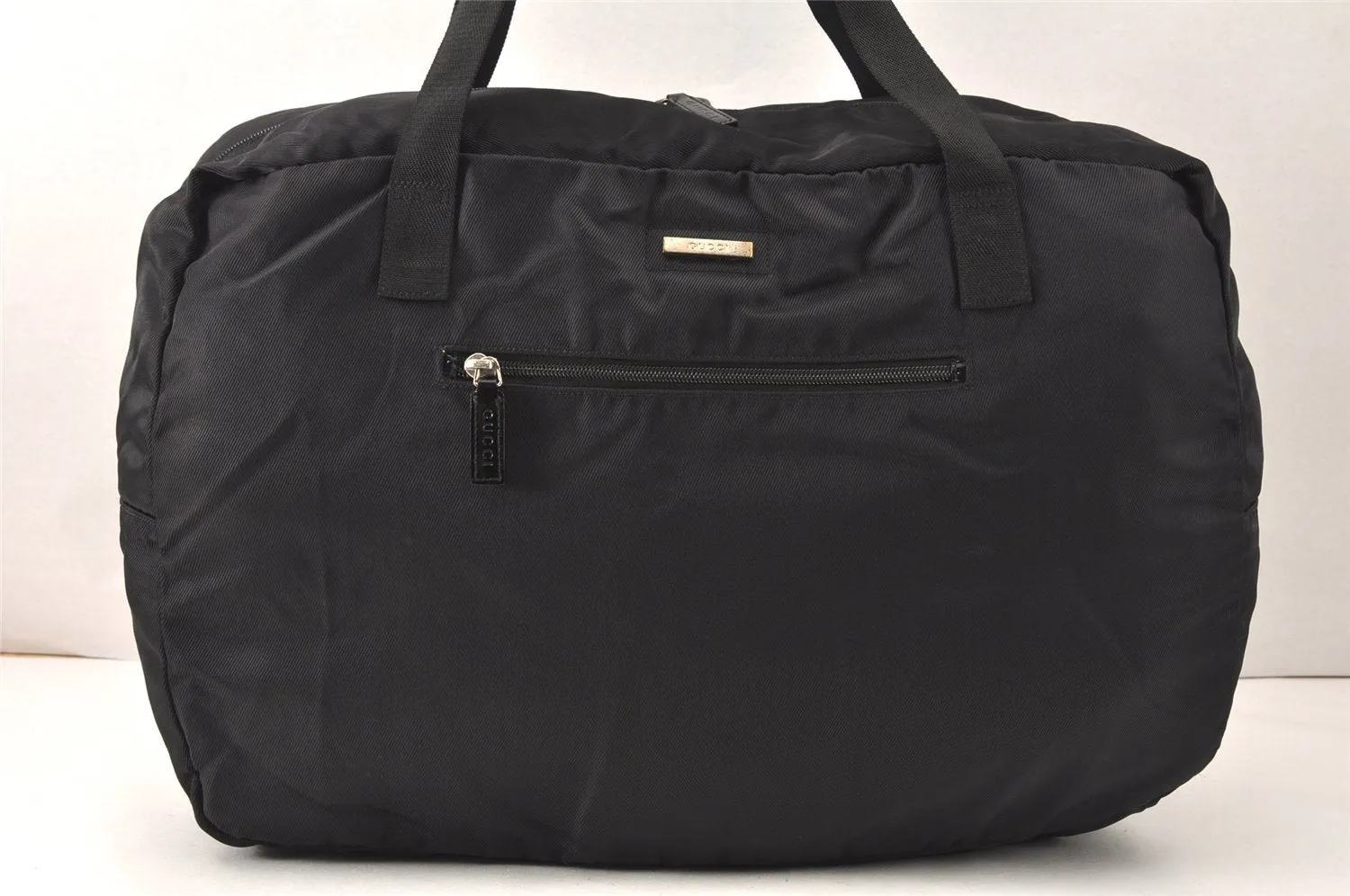 Authentic GUCCI Vintage Travel Boston Bag Nylon Enamel 0120389 Black 5148K