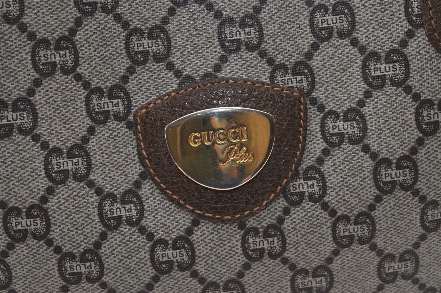 Authentic GUCCI Web Sherry Line GG Plus PVC Leather Tote Bag Brown 9349J
