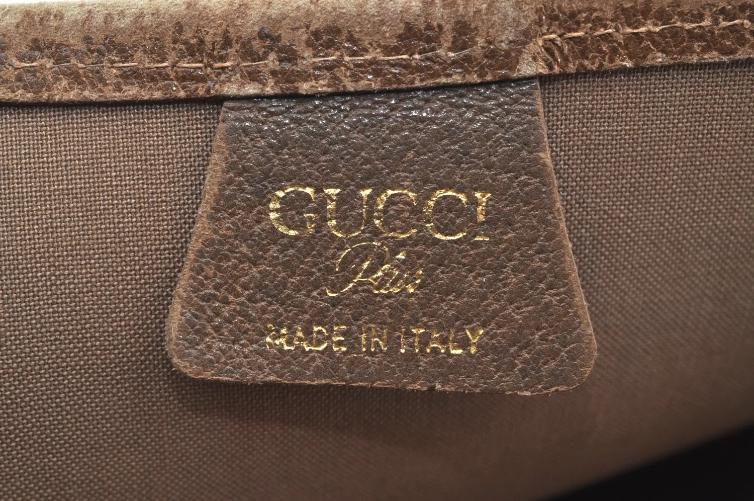 Authentic GUCCI Web Sherry Line GG Plus Tote Bag PVC Leather Brown K4173