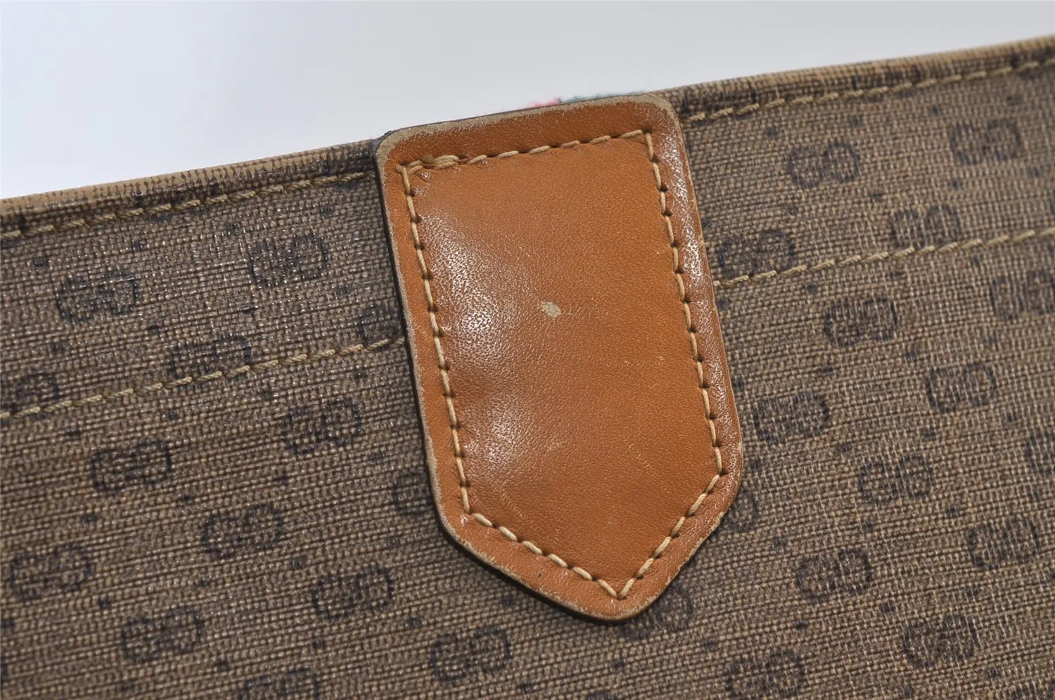Authentic GUCCI Web Sherry Line Micro GG Tote Bag PVC Leather Brown 0333J