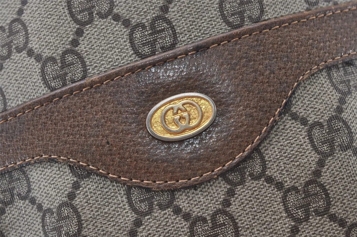 Authentic GUCCI Web Sherry Line Shoulder Tote Bag GG PVC Leather Brown 0101J