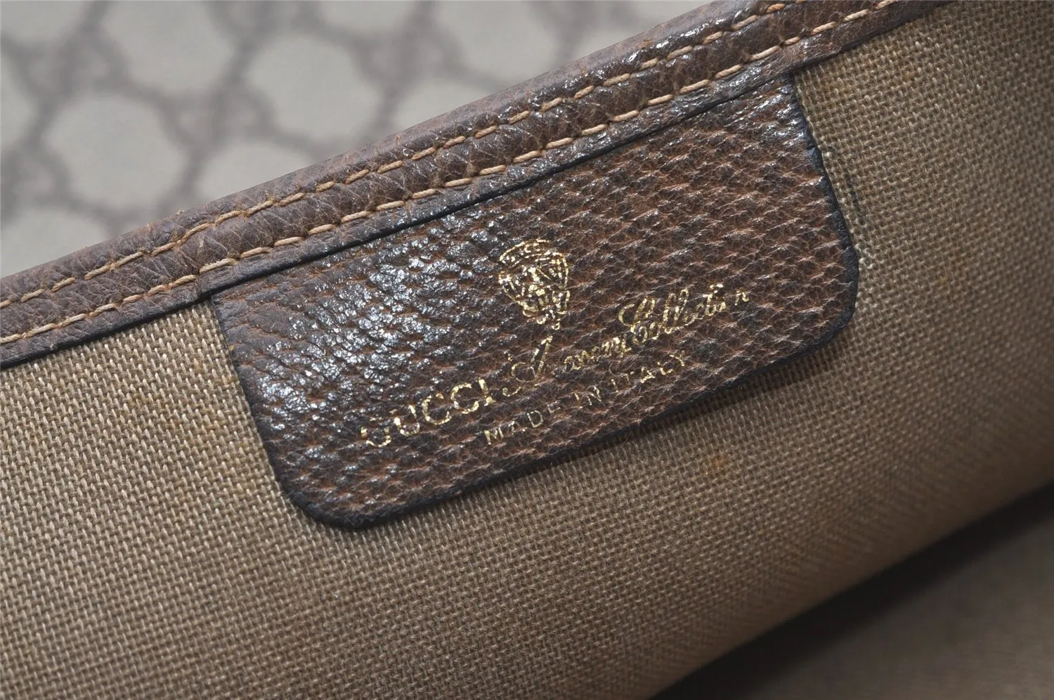 Authentic GUCCI Web Sherry Line Shoulder Tote Bag GG PVC Leather Brown 0101J
