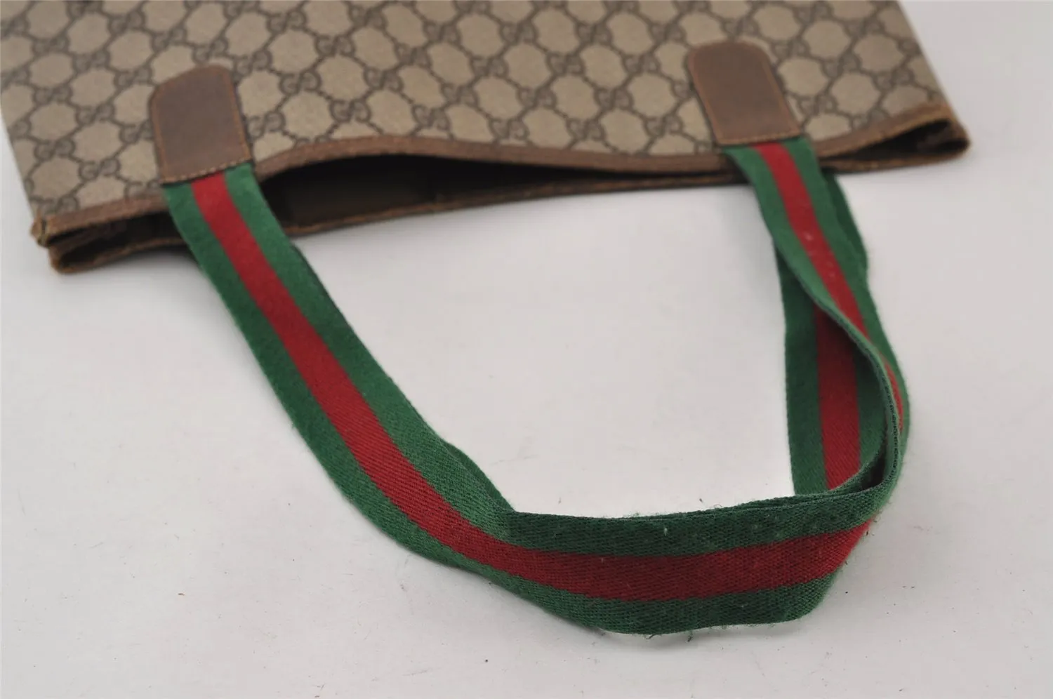 Authentic GUCCI Web Sherry Line Shoulder Tote Bag GG PVC Leather Brown 0979J