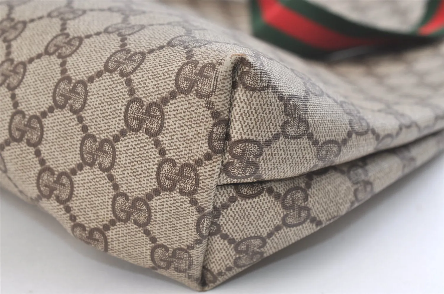 Authentic GUCCI Web Sherry Line Tote Bag GG PVC Leather Brown Junk 2879K