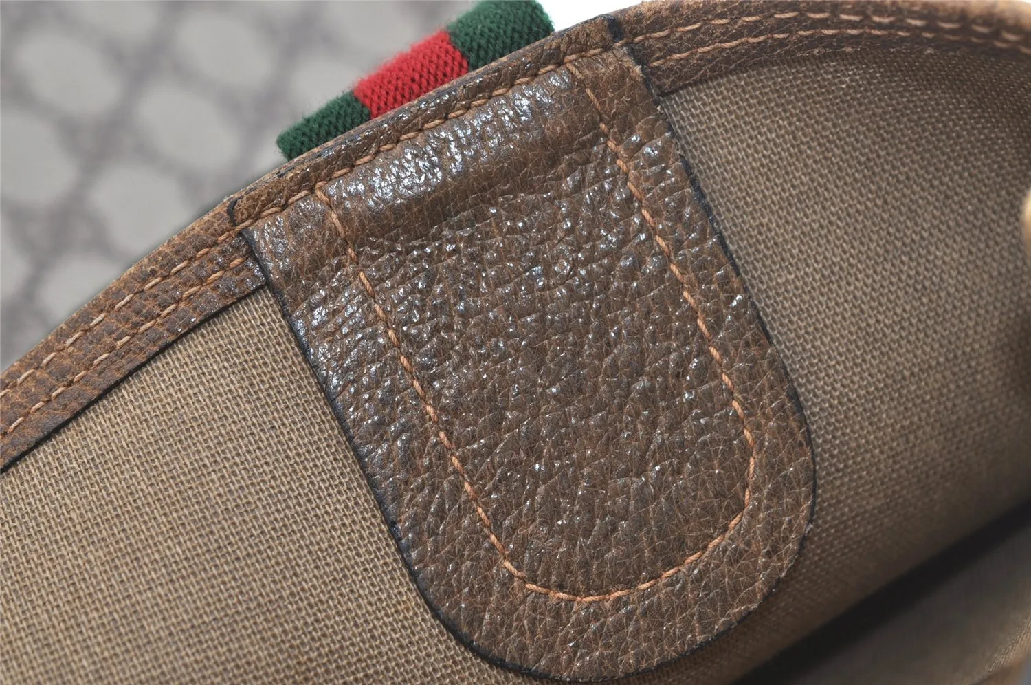 Authentic GUCCI Web Sherry Line Tote Bag GG PVC Leather Brown Junk 2879K
