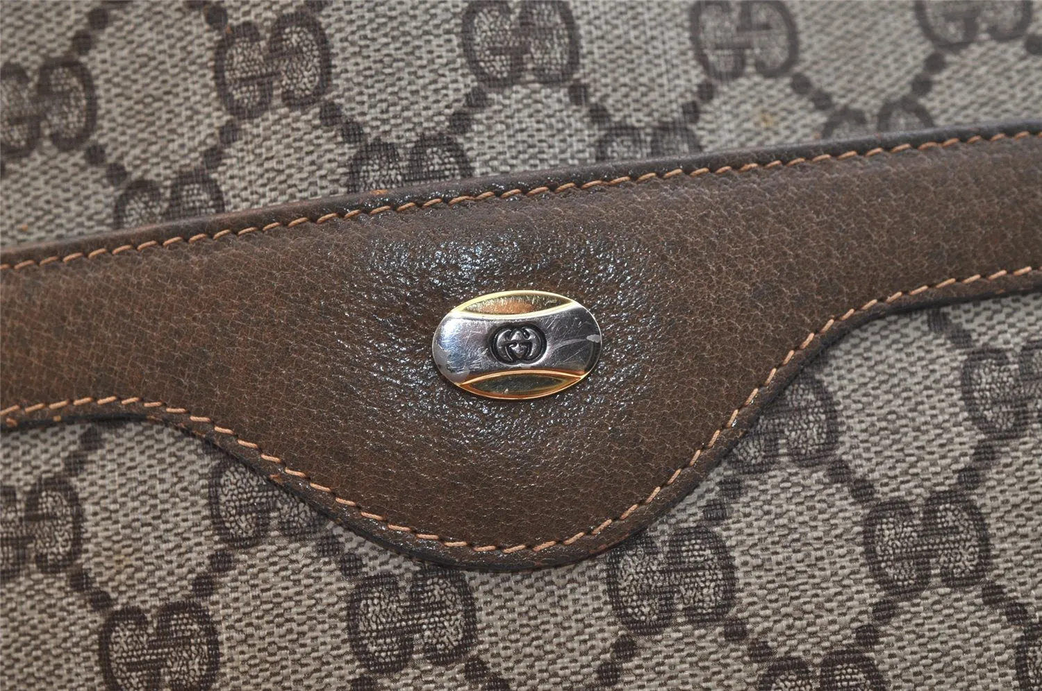 Authentic GUCCI Web Sherry Line Tote Bag GG PVC Leather Brown Junk 2879K