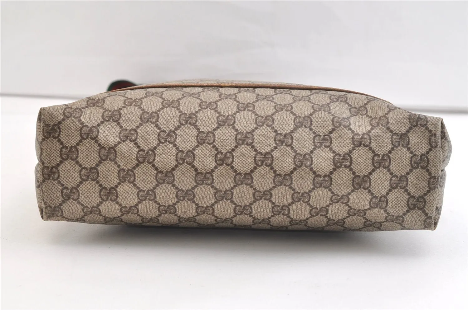 Authentic GUCCI Web Sherry Line Tote Bag GG PVC Leather Brown Junk 2879K