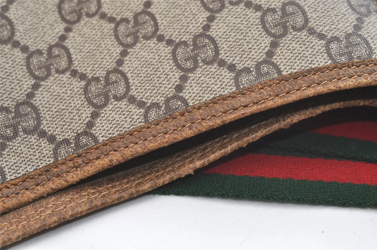 Authentic GUCCI Web Sherry Line Tote Bag GG PVC Leather Brown Junk 2879K