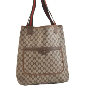Authentic GUCCI Web Sherry Line Tote Bag GG PVC Leather Brown Junk 2879K
