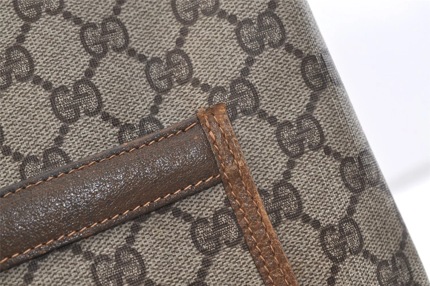 Authentic GUCCI Web Sherry Line Tote Bag GG PVC Leather Brown Junk 2879K