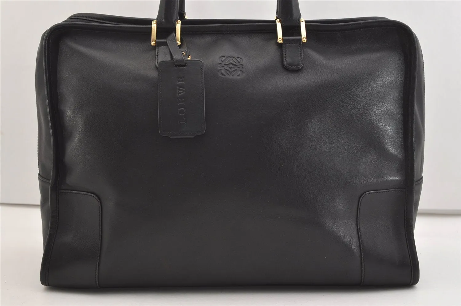 Authentic LOEWE Vintage Amazona 40 Hand Boston Bag Leather Black 5467J