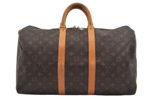 Authentic Louis Vuitton Monogram Keepall 45 Travel Boston Bag M41428 LV 1276I