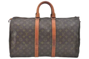 Authentic Louis Vuitton Monogram Keepall 45 Travel Boston Bag Old Model LV K5623