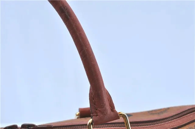Authentic MCM Visetos Leather Vintage Hand Boston Bag Brown H8016