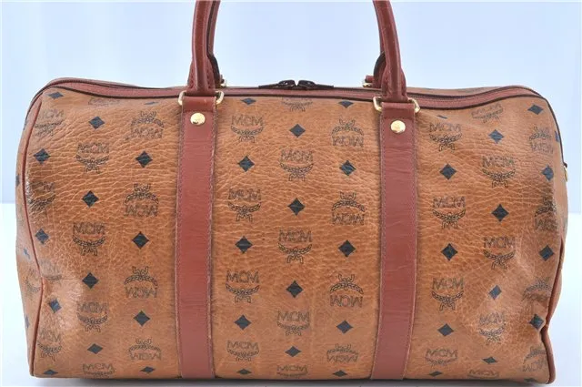 Authentic MCM Visetos Leather Vintage Hand Boston Bag Brown H8016
