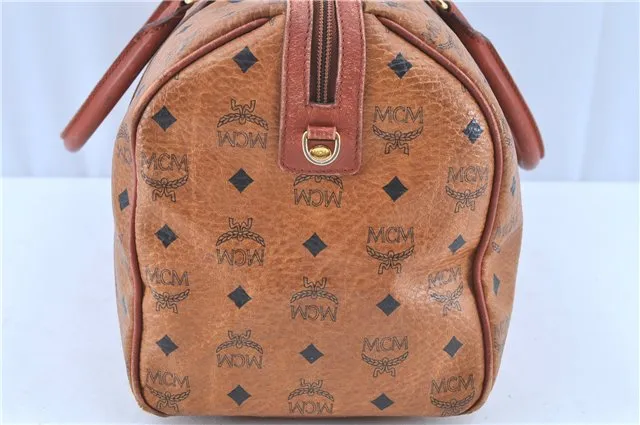 Authentic MCM Visetos Leather Vintage Hand Boston Bag Brown H8016