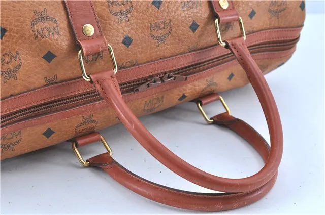 Authentic MCM Visetos Leather Vintage Hand Boston Bag Brown H8016