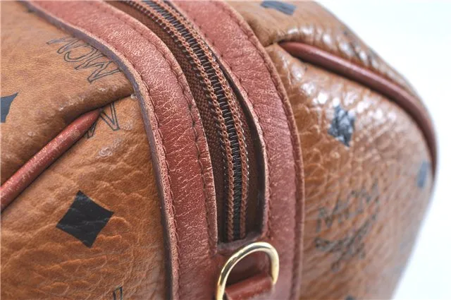 Authentic MCM Visetos Leather Vintage Hand Boston Bag Brown H8016