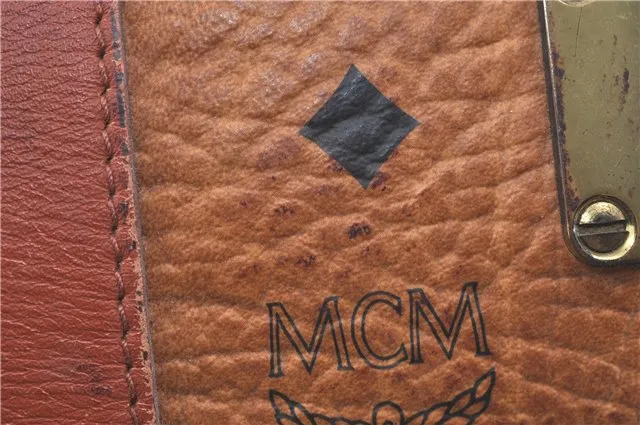 Authentic MCM Visetos Leather Vintage Hand Boston Bag Brown H8016