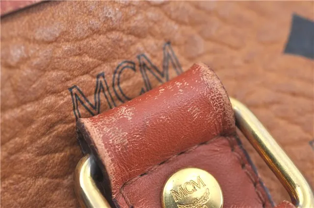 Authentic MCM Visetos Leather Vintage Hand Boston Bag Brown H8016