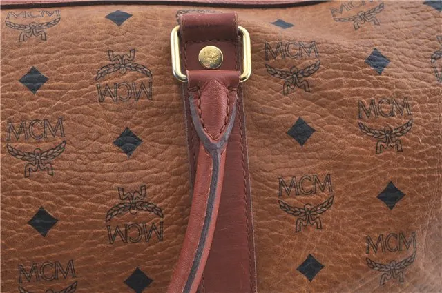 Authentic MCM Visetos Leather Vintage Hand Boston Bag Brown H8016