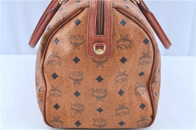 Authentic MCM Visetos Leather Vintage Hand Boston Bag Brown H8016