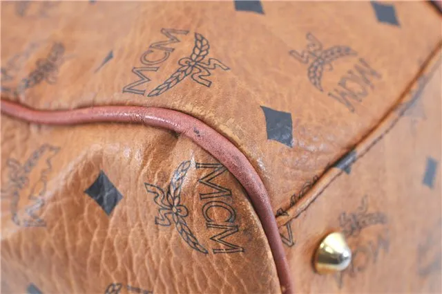 Authentic MCM Visetos Leather Vintage Hand Boston Bag Brown H8016