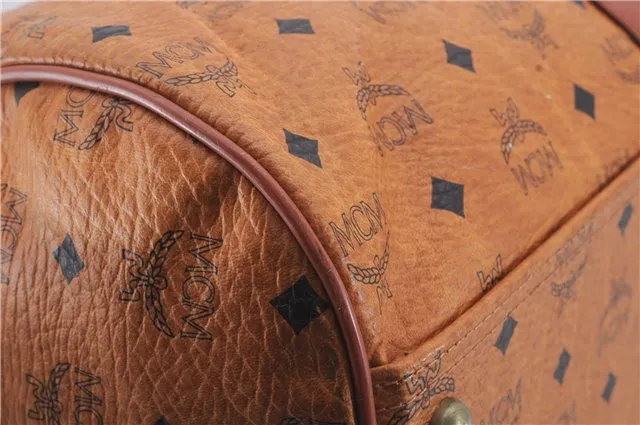 Authentic MCM Visetos Leather Vintage Shoulder Boston Bag Brown 4547D