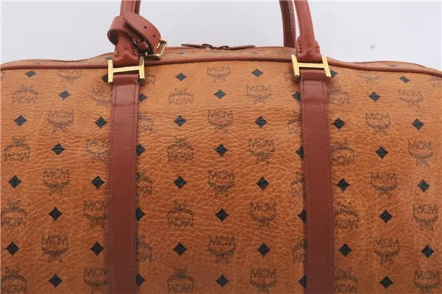 Authentic MCM Visetos Leather Vintage Shoulder Boston Bag Brown 4547D
