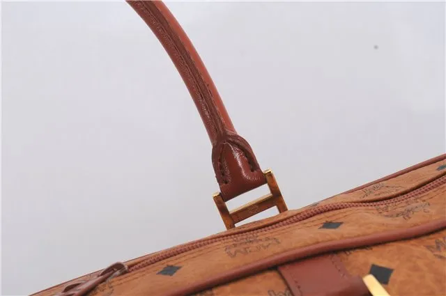 Authentic MCM Visetos Leather Vintage Shoulder Boston Bag Brown 4547D