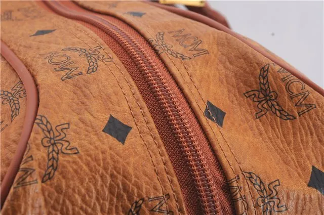 Authentic MCM Visetos Leather Vintage Shoulder Boston Bag Brown 4547D