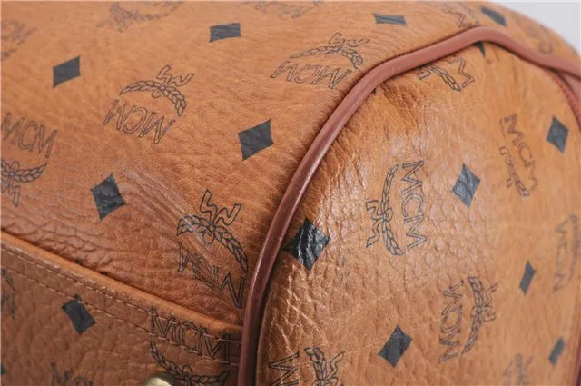 Authentic MCM Visetos Leather Vintage Shoulder Boston Bag Brown 4547D