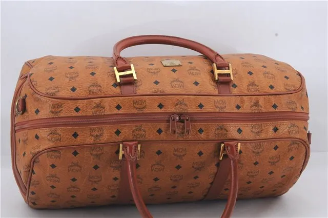 Authentic MCM Visetos Leather Vintage Shoulder Boston Bag Brown 4547D