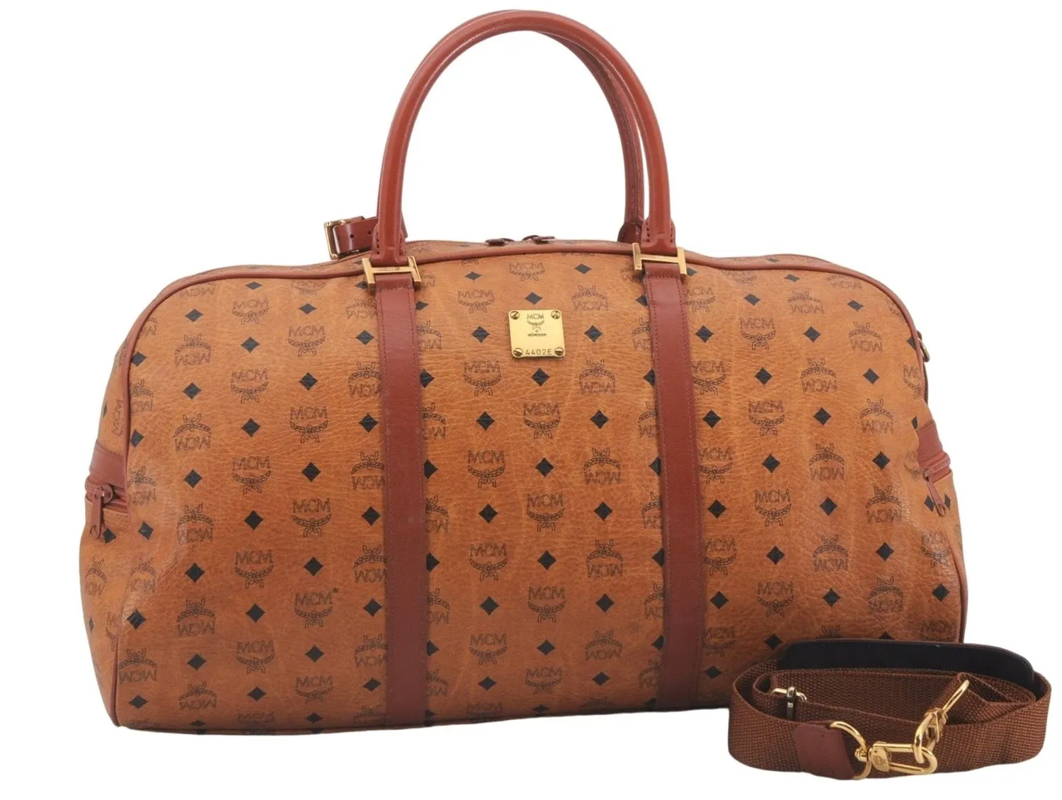 Authentic MCM Visetos Leather Vintage Shoulder Boston Bag Brown 4547D