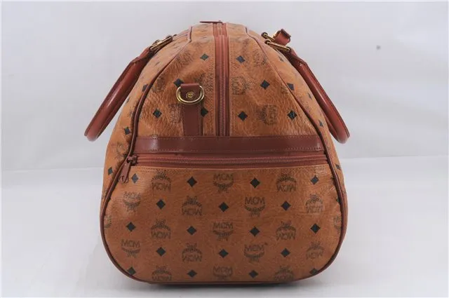 Authentic MCM Visetos Leather Vintage Shoulder Boston Bag Brown 4547D