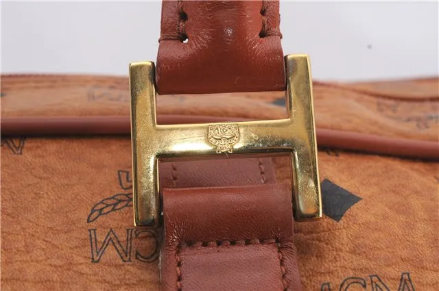 Authentic MCM Visetos Leather Vintage Shoulder Boston Bag Brown 4547D