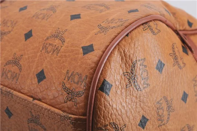 Authentic MCM Visetos Leather Vintage Shoulder Boston Bag Brown 4547D