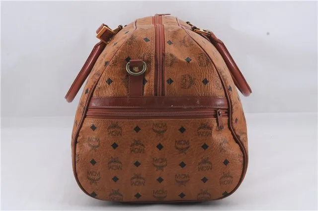 Authentic MCM Visetos Leather Vintage Shoulder Boston Bag Brown 4547D