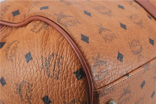 Authentic MCM Visetos Leather Vintage Shoulder Boston Bag Brown 4547D