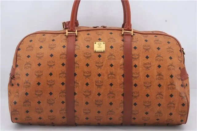 Authentic MCM Visetos Leather Vintage Shoulder Boston Bag Brown 4547D