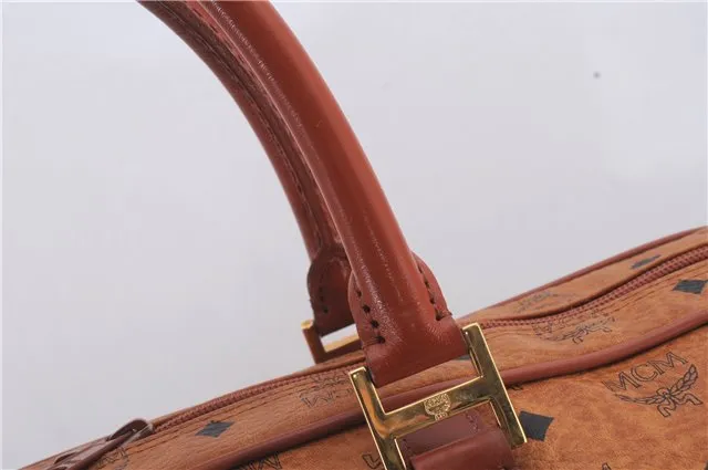 Authentic MCM Visetos Leather Vintage Shoulder Boston Bag Brown 4547D