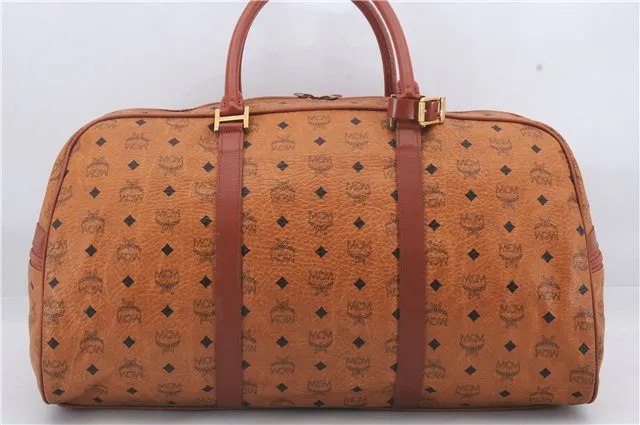 Authentic MCM Visetos Leather Vintage Shoulder Boston Bag Brown 4547D