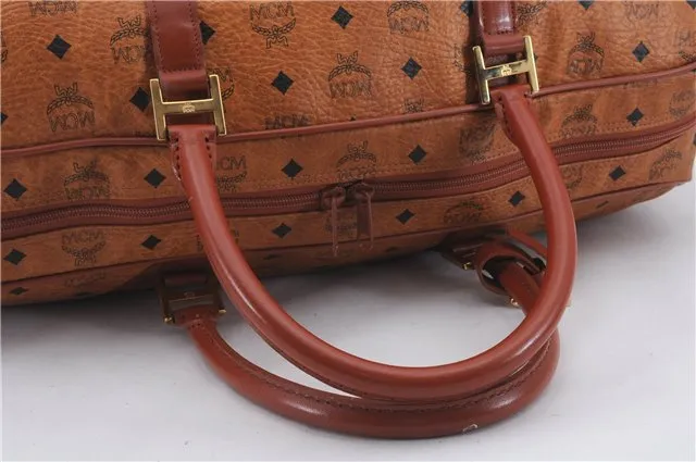Authentic MCM Visetos Leather Vintage Shoulder Boston Bag Brown 4547D