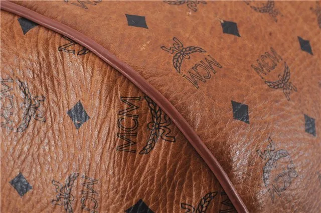 Authentic MCM Visetos Leather Vintage Travel Boston Bag Brown 4525D